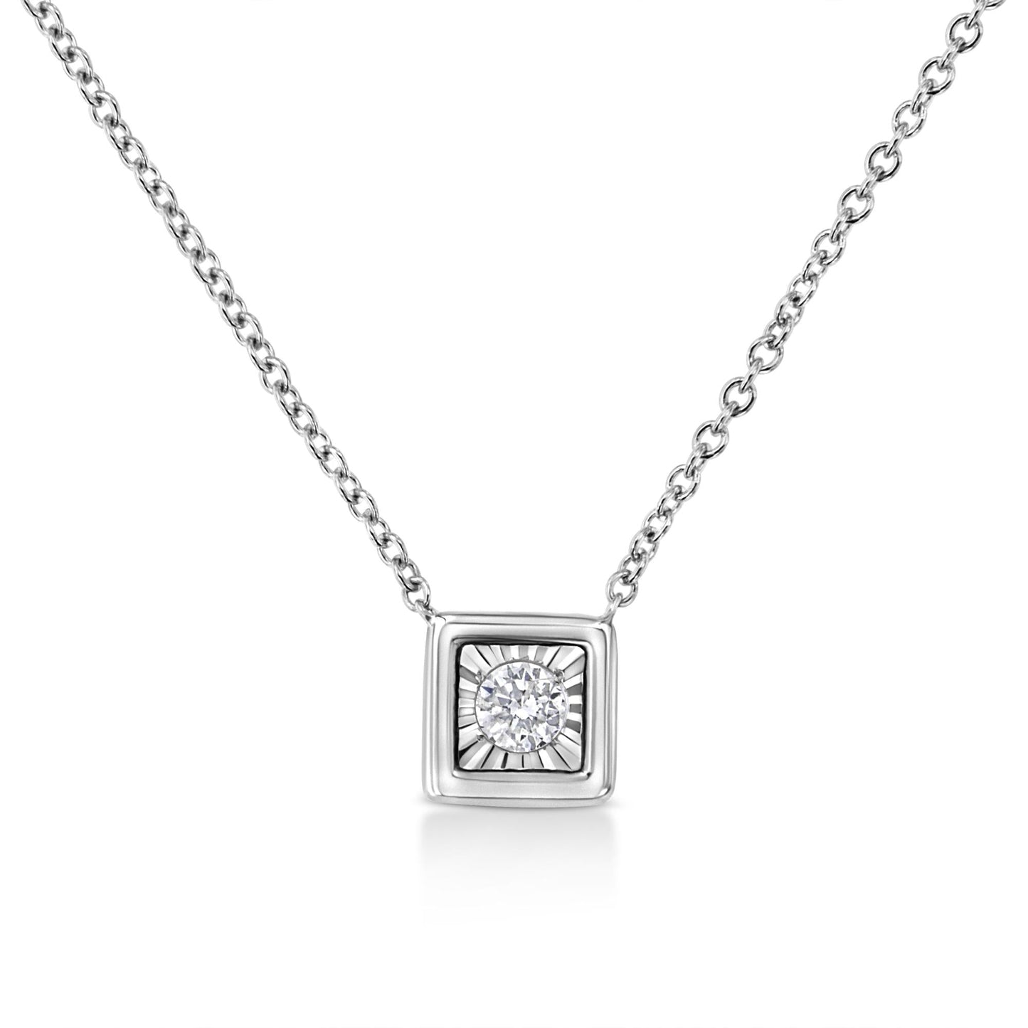 10K White Gold 1/10 Cttw Miracle Set Round-Cut Diamond 18" Pendant
